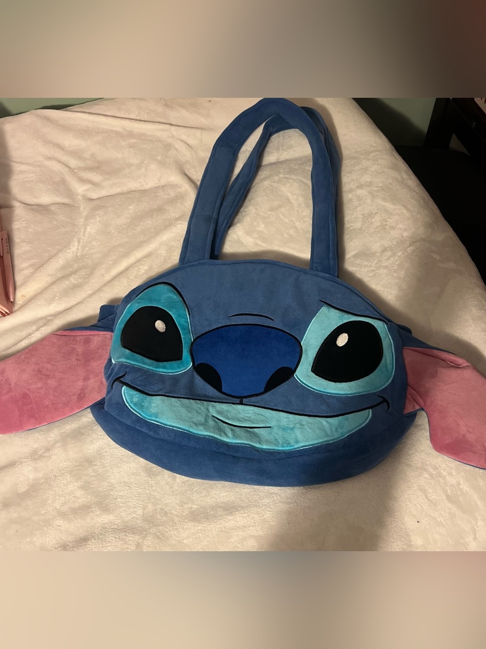 Disney Lilo & Stitch Plush Character Tote Bag Fold Over Ears Blue Pink